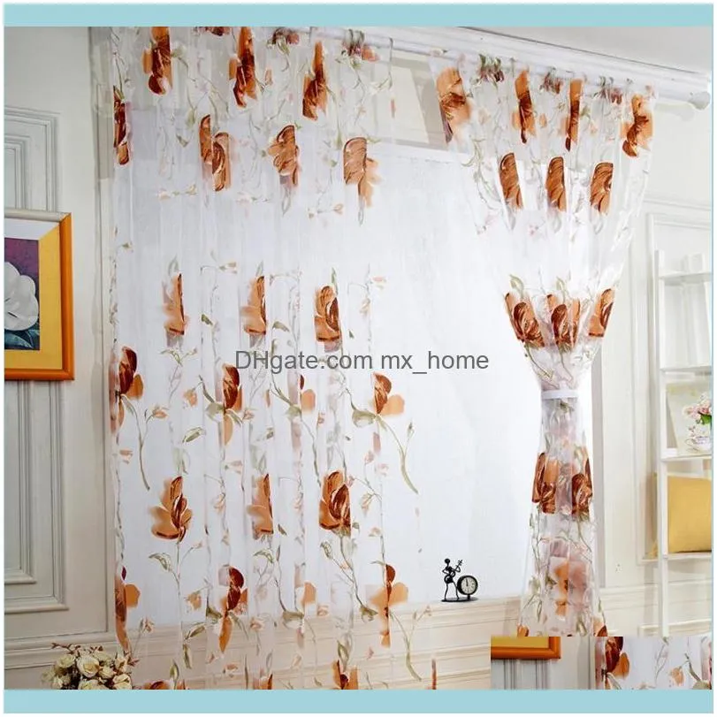 Curtain & Drapes Tulle Sheer Curtains Brilliant Flower Pattern Vines Leaves Door Window Drape Panel Scarf