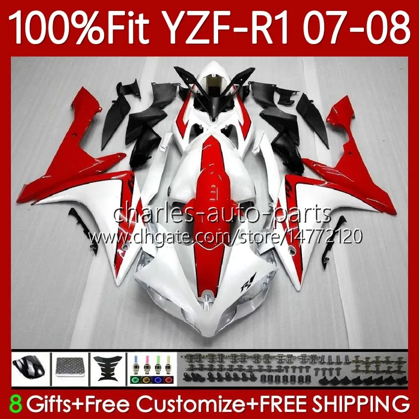 100% Fit Feeterias OEM para Yamaha YZF-R1 YZF R1 1000 Vermelho Branco CC YZFR1 07 08 Moto Bodywork 91NO.68 YZF R1 1000CC YZF1000 2007 2008 YZF-1000 2007-2008 Óleo de molde de injeção