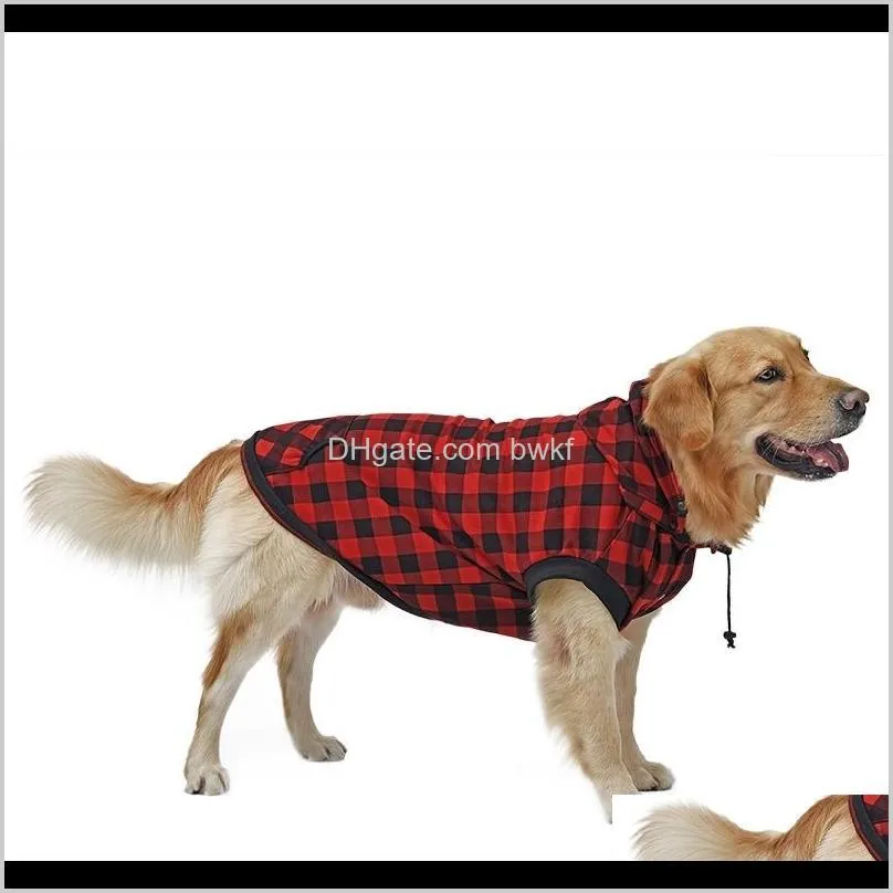 アパレル用品ホームガーデンドロップデリバリー2021広い洋服ペットセーター赤いグリッド服暖かい取り外し可能な子犬かわいいフード付きコート格子縞JA