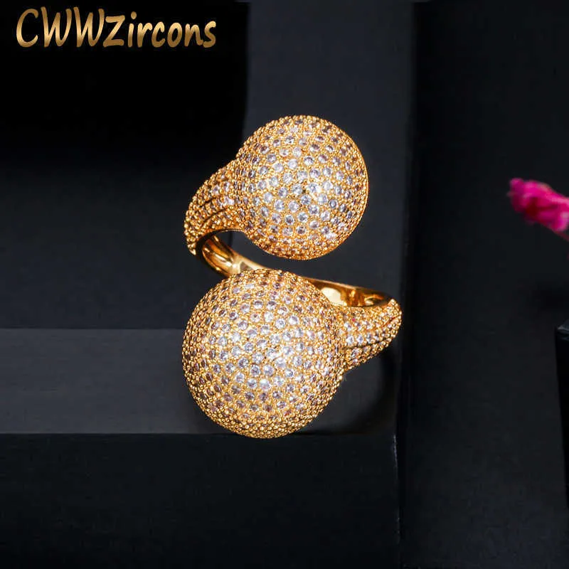 Regulowany rozmiar Micro Pave Cubic Cyrkon Ball 585 Złoty Moda Damskie Palce Palce Pierścienie Na Wesele R151 210714