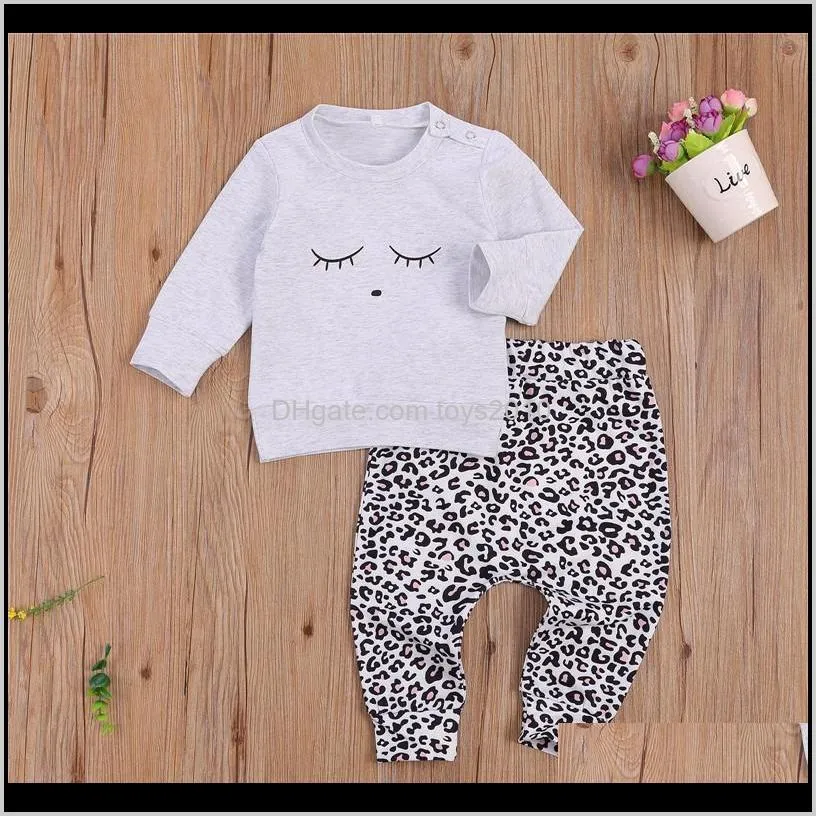 2pcs newborn baby suit long sleeve round neck top leopard print loose trousers boy and girl clothing1