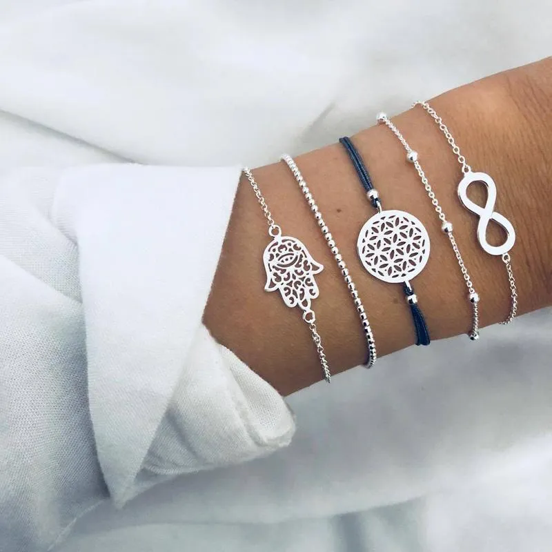Bedelarmbanden 5 stks/set boho hand van fatima voor vrouwen oneindig kralen touwketens armband set vrouwelijk 2021 sieraden drop