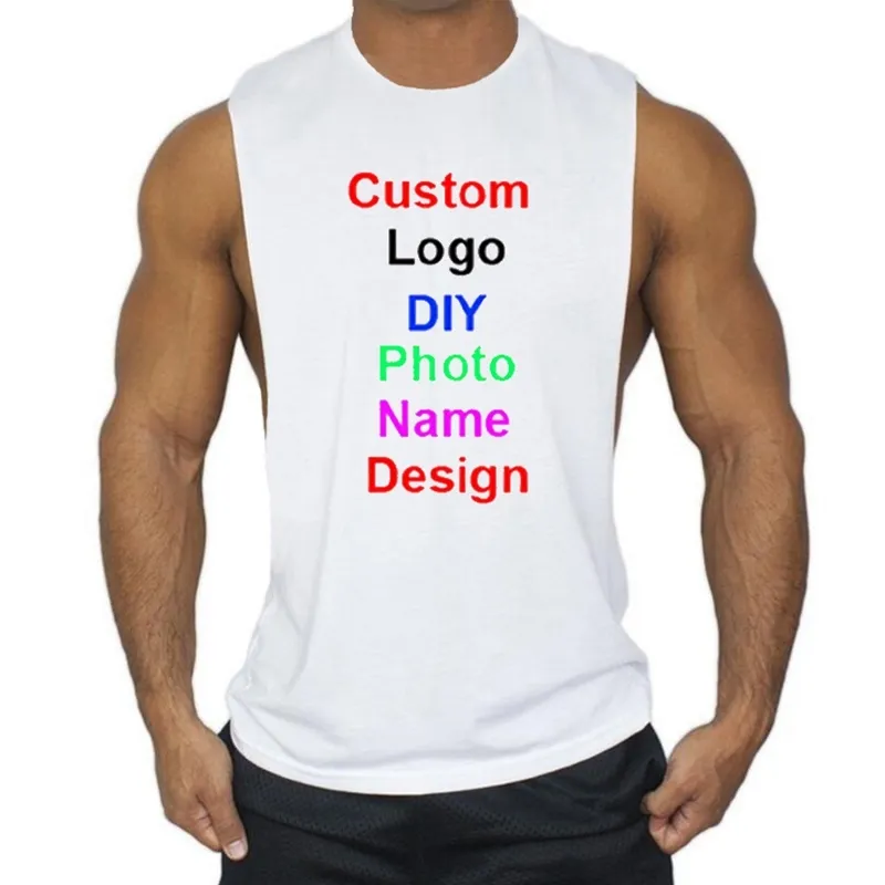 Design Brand Custom DIY Mens Coton Débardeur Bodybuilding Open Side T-shirt sans manches Gym Fitness Vêtements d'entraînement 210421