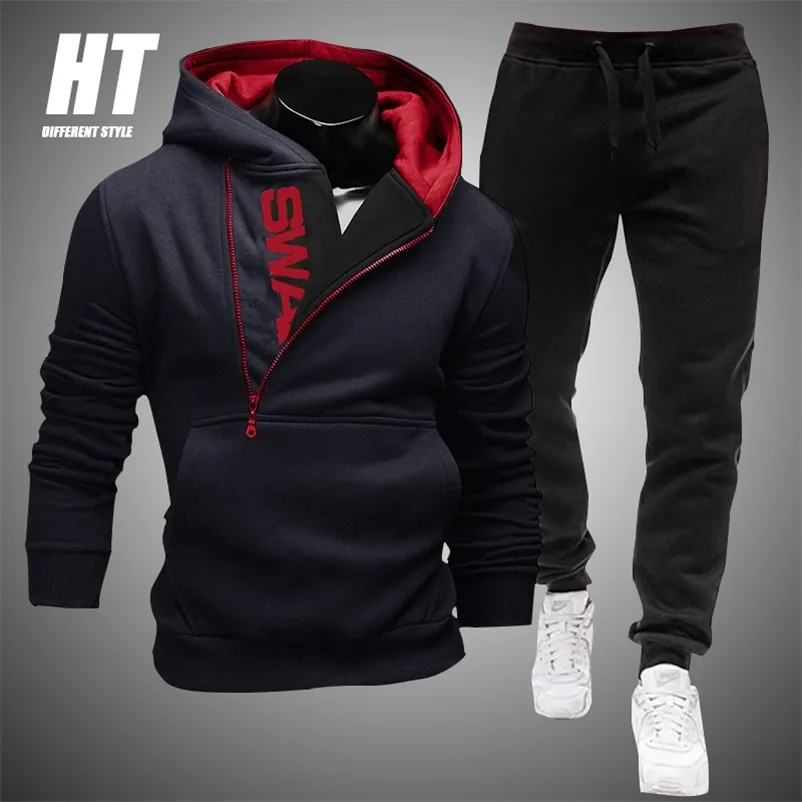 Hommes Survêtement Casual 2 Pièces Ensembles Sweat-shirt à capuche + Pantalon de survêtement Imprimer Sportswear Vêtements pour hommes Solid Jogger Sport Suit 4XL 210722