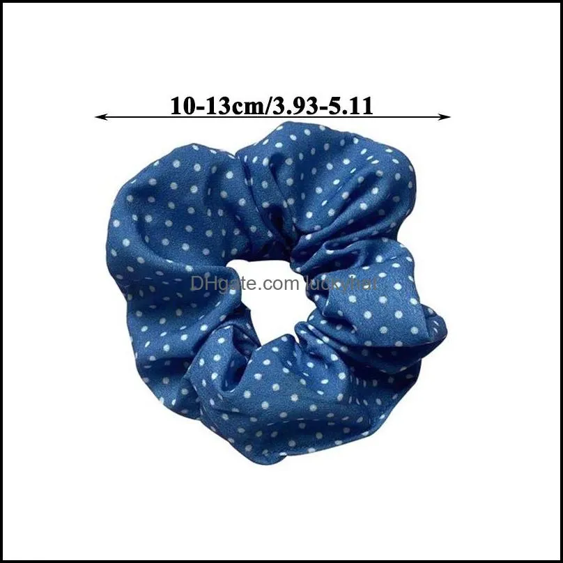 Korea Polka Dot Plaid Stretchy Scrunchies Hair Ties Daisy Print Hair Rope Blue Series Women Girls Ponytail Holder Hair Accessory