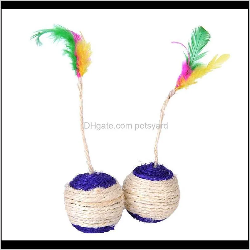 pet cat toy sisal rolling scratching chew teaser rattling weave ball kitten play interactive feather toys pet supplies