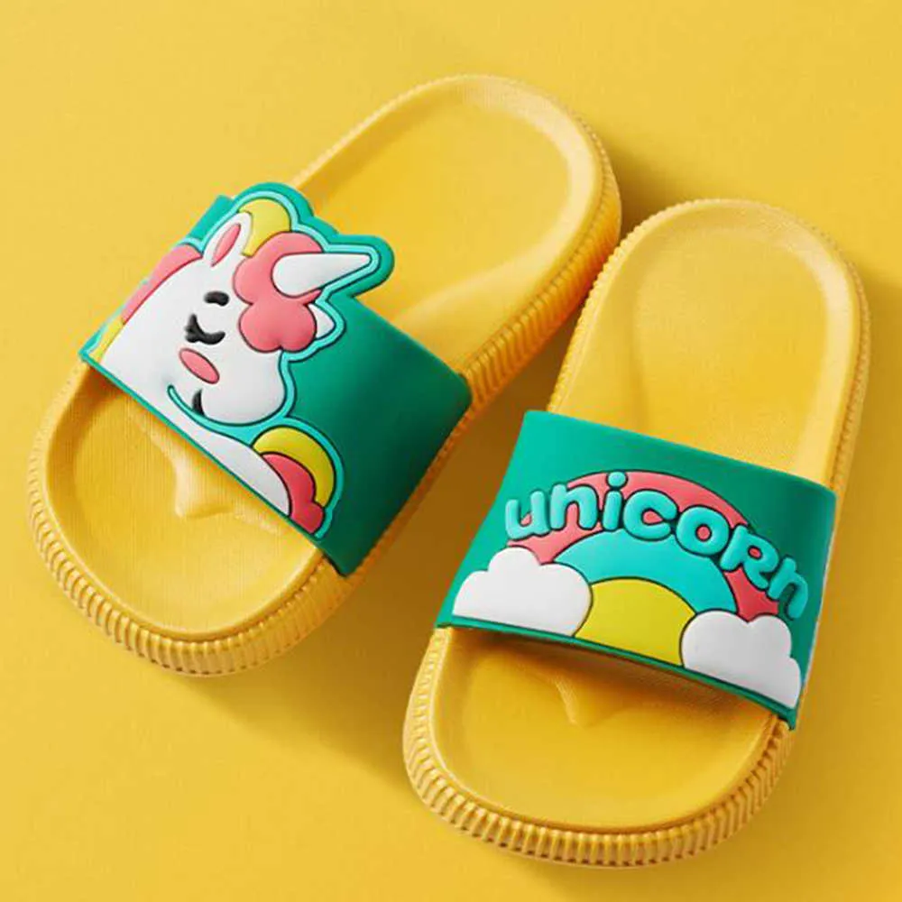 Summer Children's Slippers voor Jongens Meisjes Schoenen Eenhoorn PVC Flip Flops Baby Antislip Strand Sandalen Kinderen Home Badkamer QQ443 210712