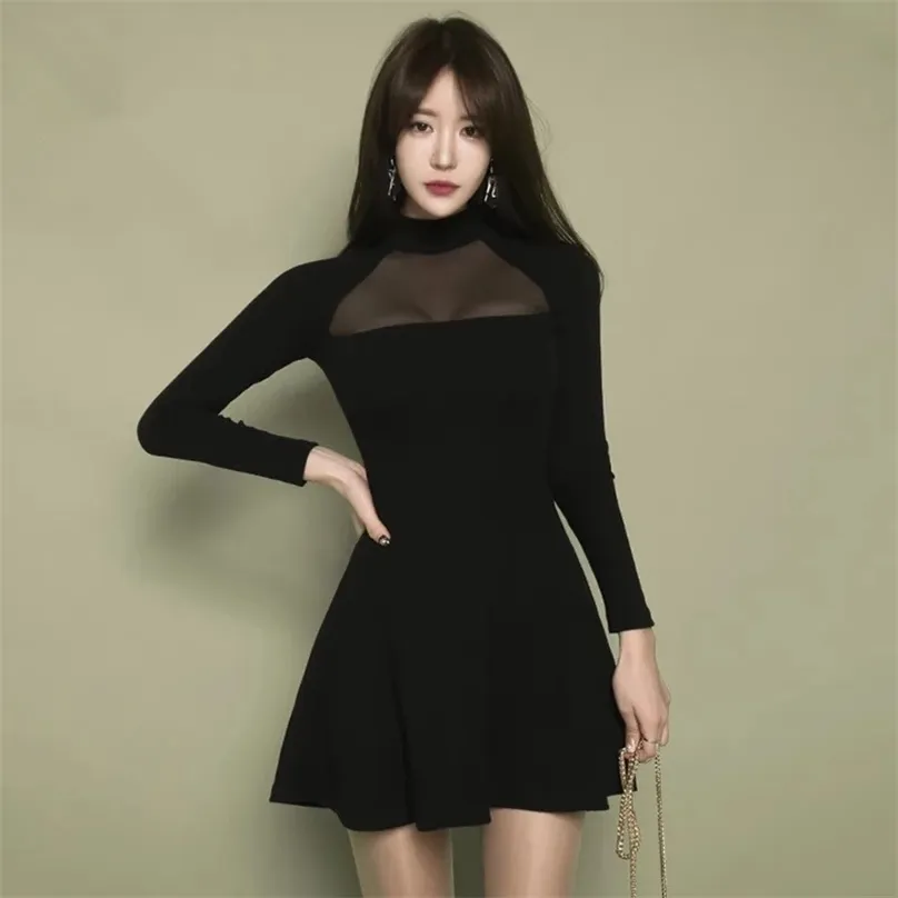 أسود شبكة اللباس كوريا فساتين السيدات للنساء الملابس 210602