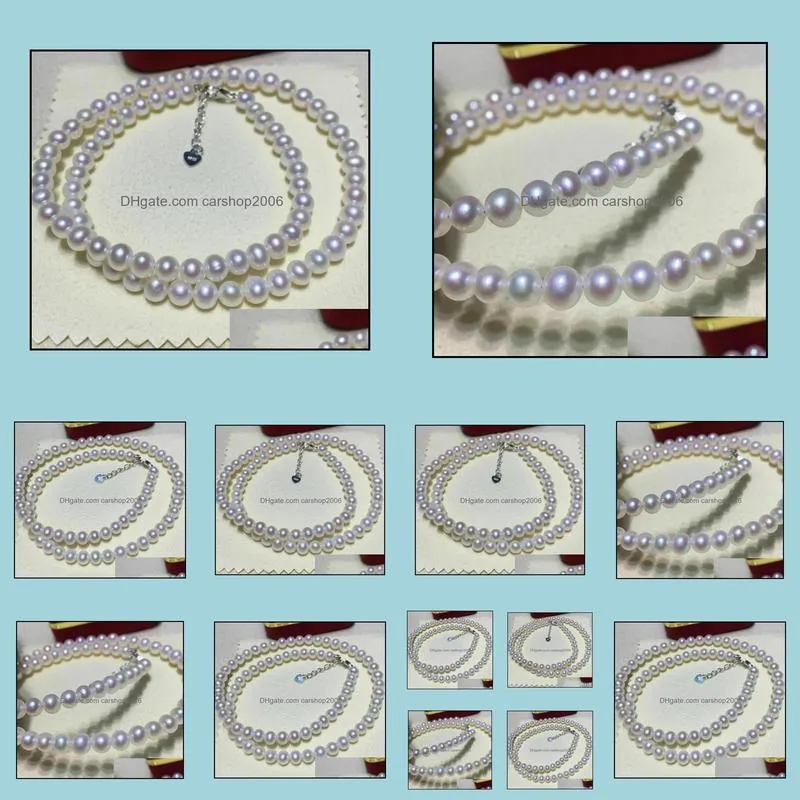 9-10mm White Natural Pearl Beaded Necklace 18inch 925 Silver Clasp Women`s Gift Jewelry