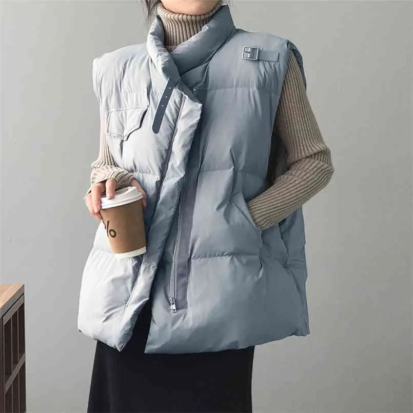 Winter Warm's Warm's Solid Sonl Collar Colete Weistcoat Lightweight Gilet Warm Feminino Duck Down Casaco Sem Mangas 210817