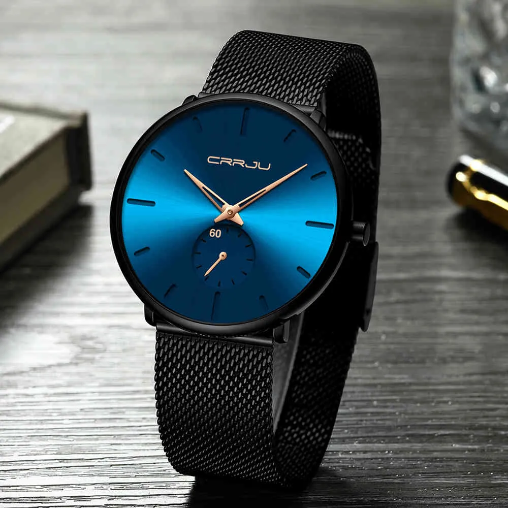 Мужские часы Лучшие роскошный бренд Crrju стильный простые ультратонкие кварцевые часы мода бизнес водонепроницаемый наручные часы Relogio Masculino 210517