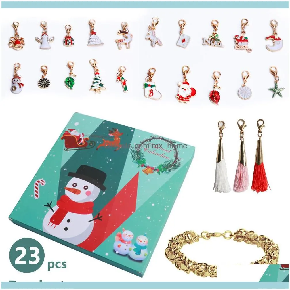 Décorations Fête Fête Fournitures Accueil Gardensnowman Avent Compte à rebours Calendrier DIY 24 jours Charms Bracelet Perles Set Surprise Box pour WOM