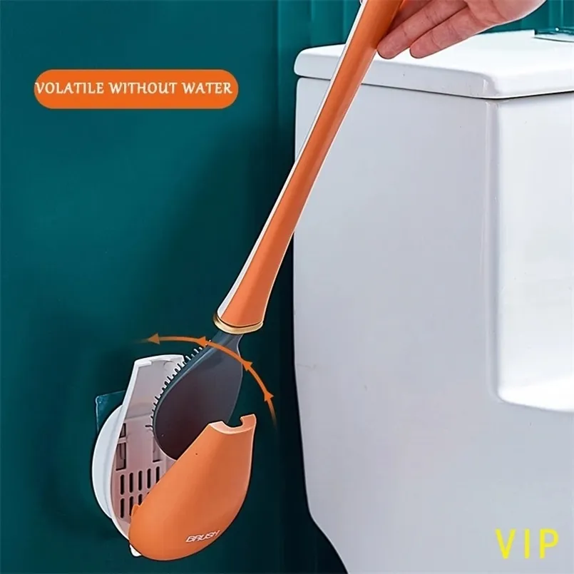 Bathroom Cleaning Brush Set Silicone Brush Head Toilet Brush Wall-Mounted Automatic Opening And Closing No Dead Corner Wash 211215