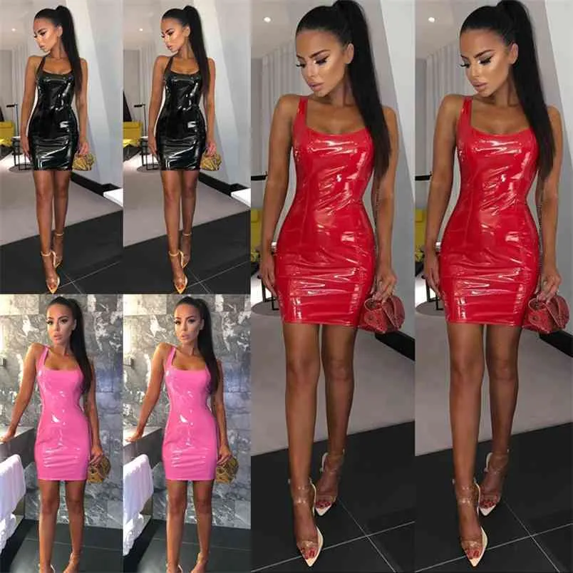Summer Fashion Womens PU Leather Pencil Dress With Bandage Bodycon Strap In Sleeveless Party Mini Black Pink Red Clubwear 210522 From Cong03 7.89 In Bulk DHgate.Com