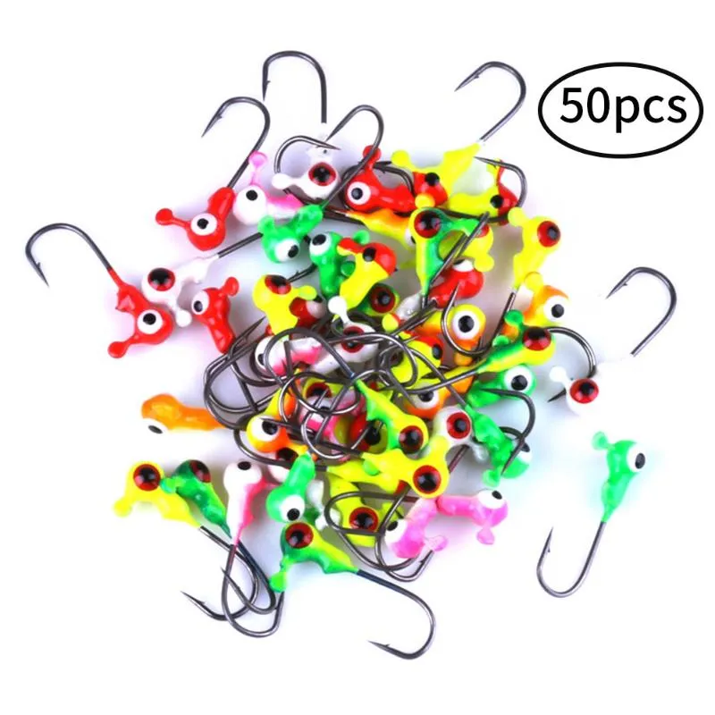 Fishing Hooks 50pcs Mixed Color High Carbon Steel Tackle Durable Fishhooks  Carp Non-Barb Hook Ocean River Lake 1.8g 1g Jig Head Kit