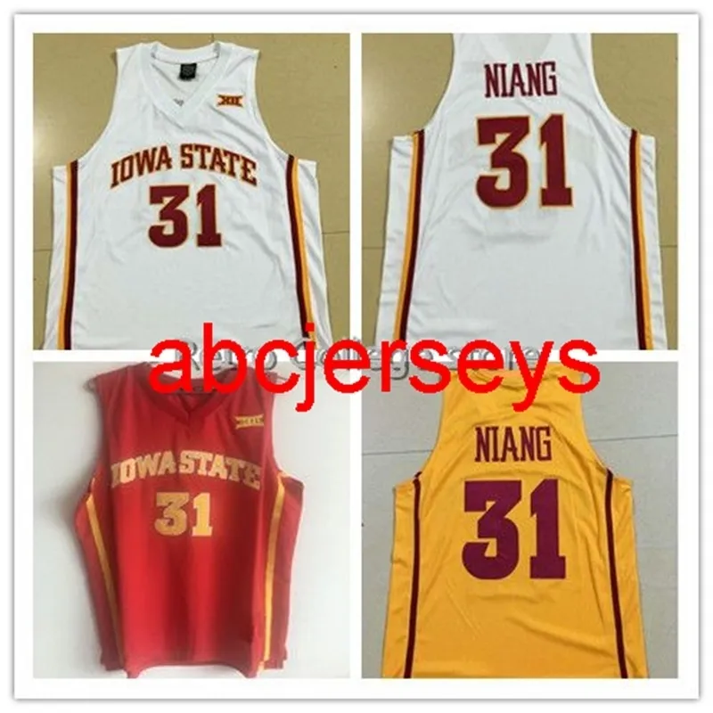 31 Maillot de basket Georges Niang Iowa State rouge blanc jaune cousu personnalisé n'importe quel numéro maillots Ncaa XS-6XL