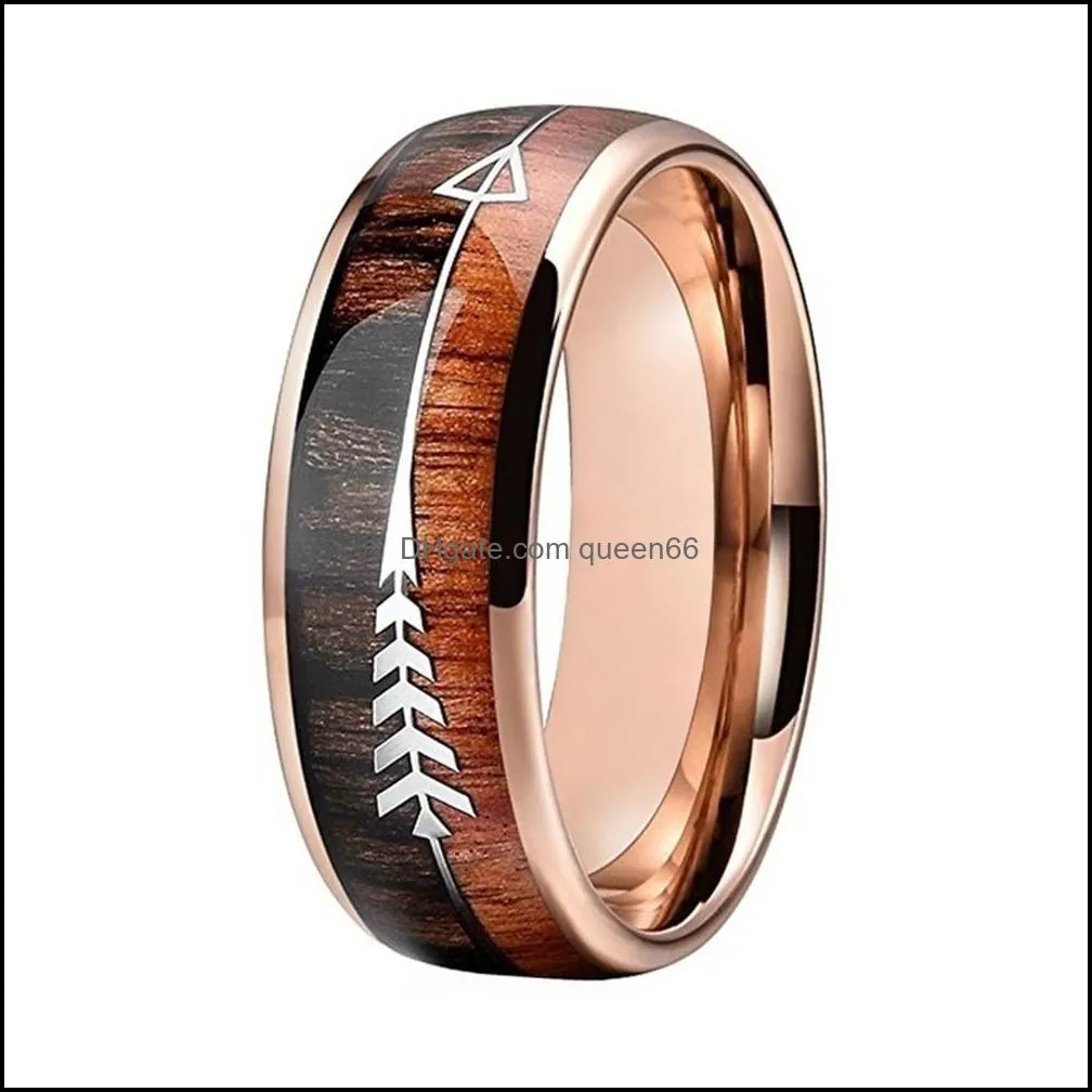 Jewelry8Mm Men Fashion Ring Stainless Steel Wood Inlaid Arrow Rings Wedding Band Anniversary Birthday Gift Jewelry Drop Delivery 2021 Bid5A