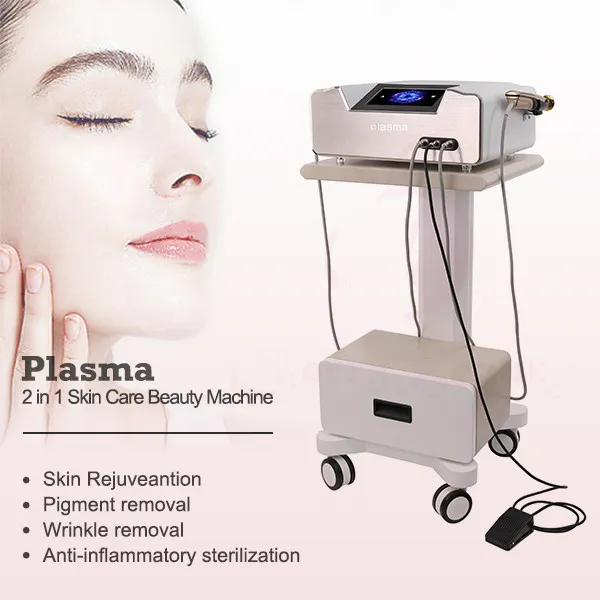 2 i 1 bärbar effektiv laser Ozon Fibroblast Plasmapen Dusch Medicinsk med kallt handtag för ögonlock Lyft / Spot Wrinkle Removal Jett Plasma Beauty Machine