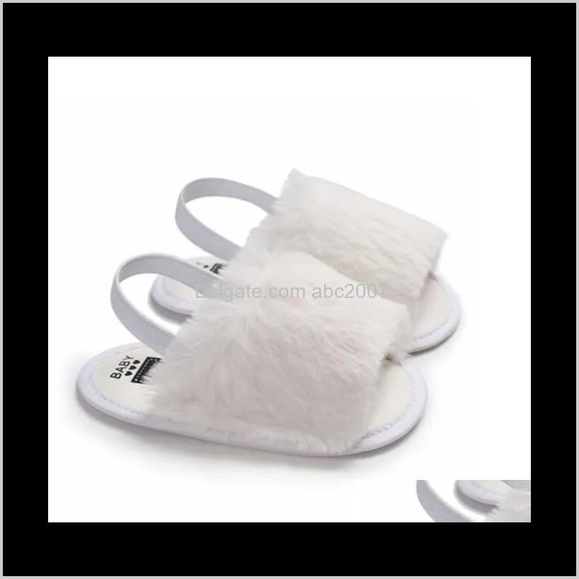 Newborn Girl Slippers 2020 Baby Soft Sole Cradle Shoes Cute Fluffy Fur Summer Sandals1
