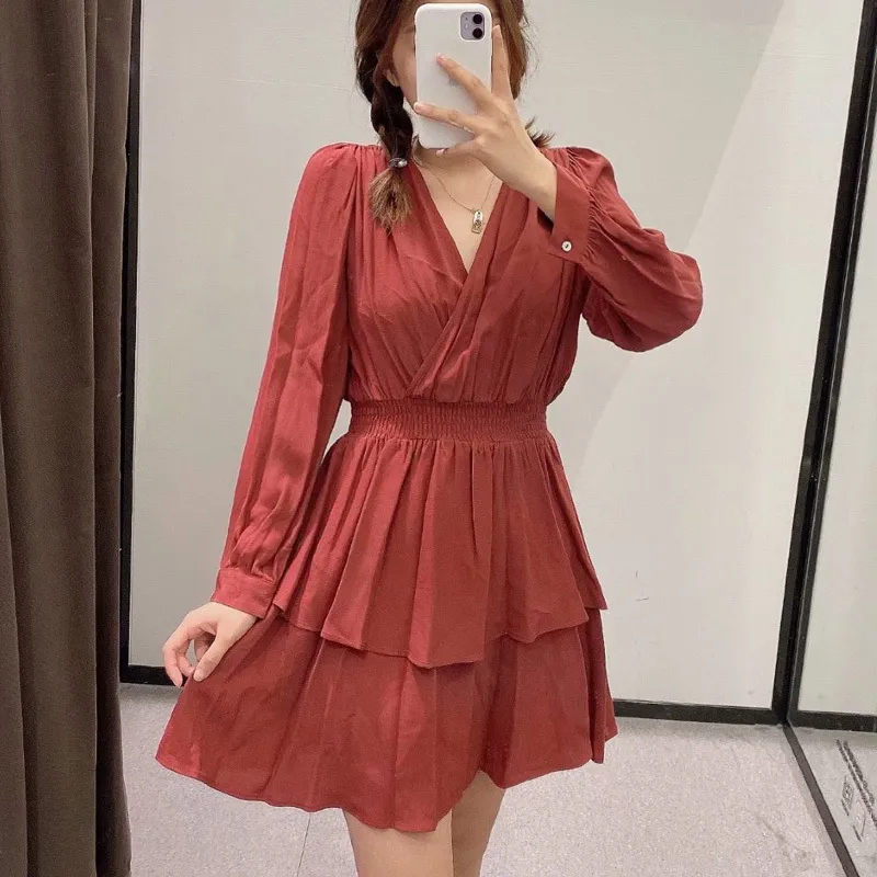 Ruffle elastic waist wrap dress deals