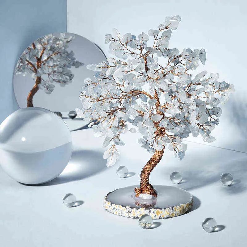 Hailanbao Crystal Natural Crystal Bonsai Money Tree Lucky Tree Feng Shui Money Tree per Tabletop Decor Home Office 211118