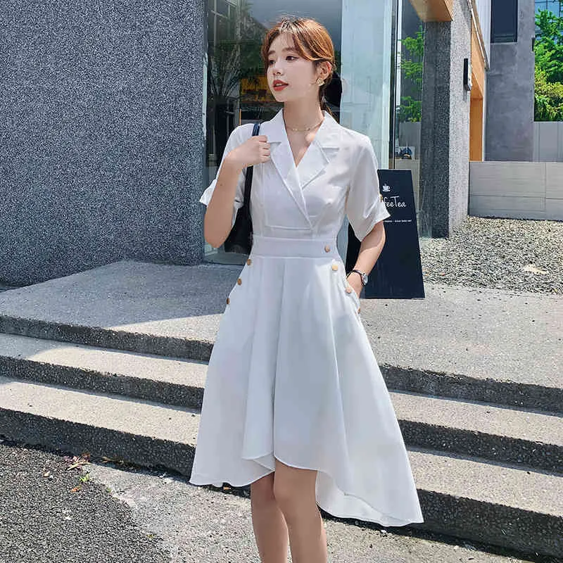 Womens Vintage White Dress with Notched Collar and Mid-Calf Asymmetrical  Silhouette, Chiffon Fabric, 3/4 Cap Sleeves, Zip Closure from Dhgate Basic  & Casual Dresses - price 47.49