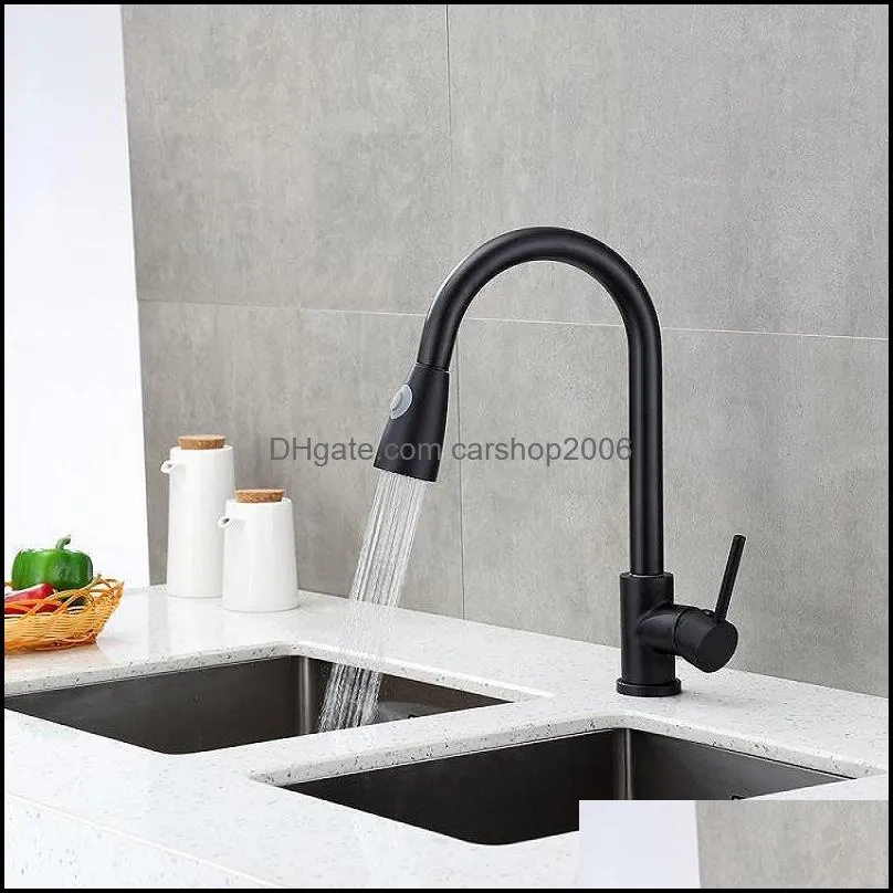 Bathroom Sink Faucets Kitchen Silver Black Single Handle Pull Out Tap Hole Swivel 360 Degree Water Mixer Mixer1