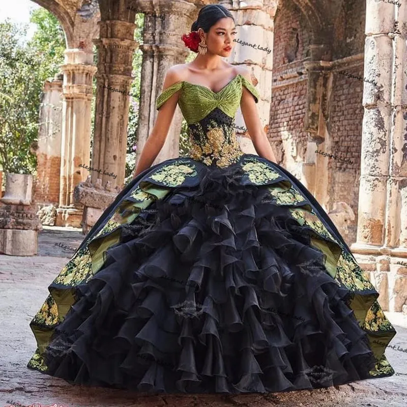 Charro estilo mexicano vestidos de fiesta Quincea era vestidos de graduaci n 2021 fuera del hombro fiesta dulce 15 vestido Anos nupcial Boutique