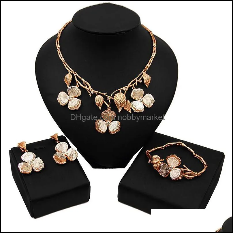 Earrings & Necklace Yulaili Dubai Jewelry Sets For Women Rose Gold Flower Shape Bracelet Ring Wedding Jewellery
