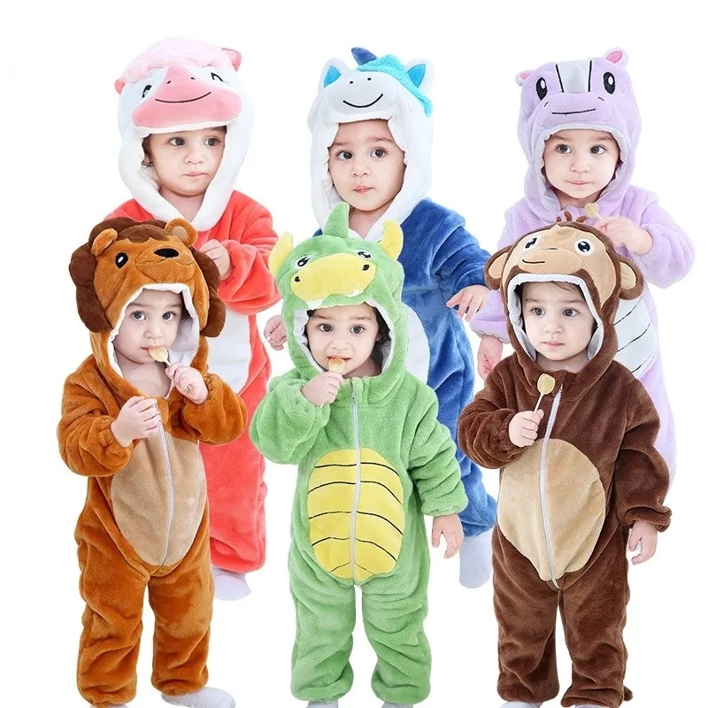 Baby Girls Boys Boys Одежда Динозавр Baby Romper Pajamas Лев с капюшоном Mameluco Bebe Зимние животные Костюмы Roupa de Bebe Dropshipping 210315