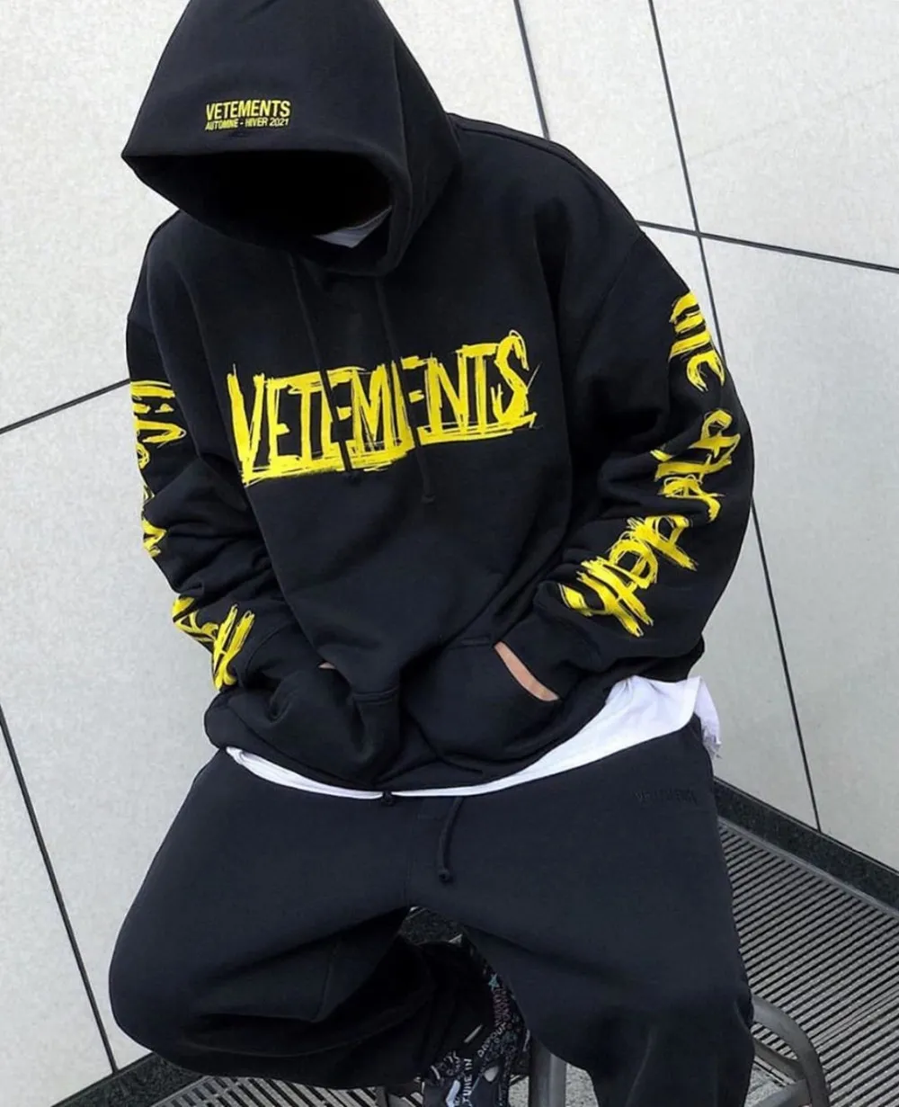 Höstvinter veter stora logo hoodie överdimensionerade hip-hop vetements hoodies kvinnor par huva tröja