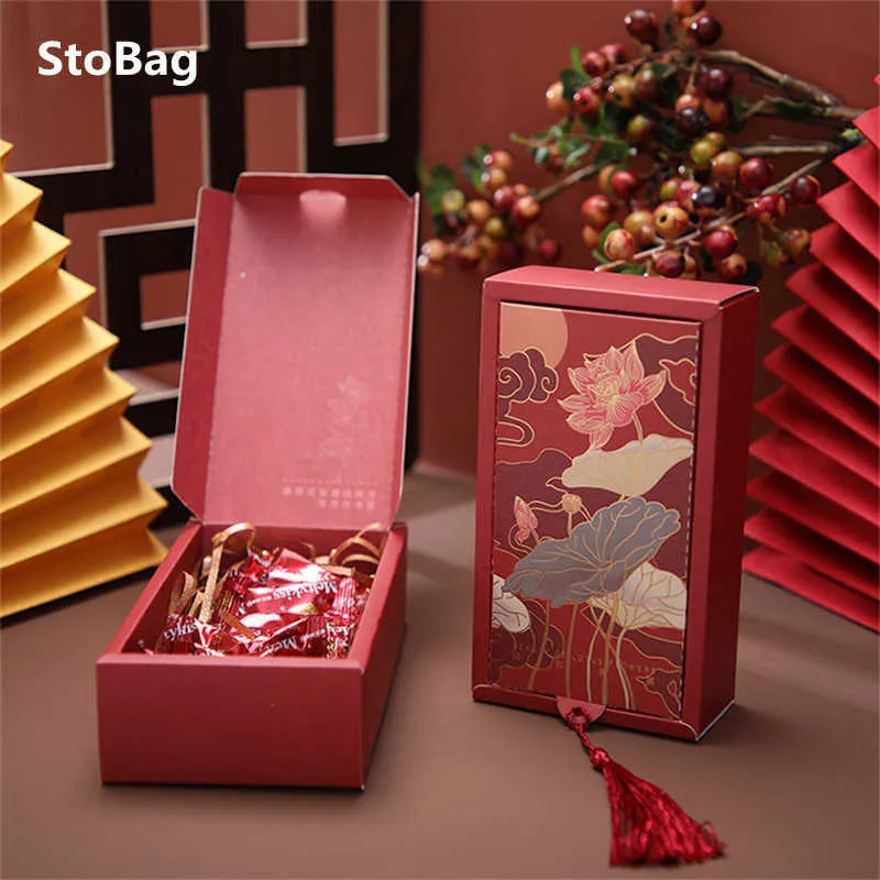 StoBag 20pcs/Lot Red/Pink/Champagne Gift Packaging Boxes Birthday Wedding Party Event Favor Cookies Decoration Baby Shower 210602