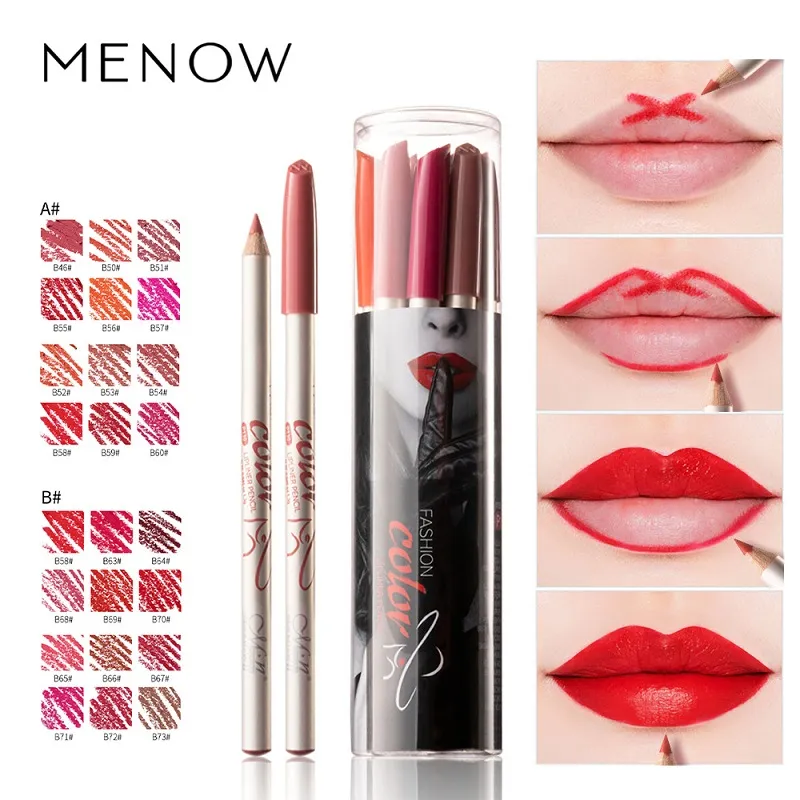 12pcs/set Menow lipliner pencil purple orange sexy red color wooden handle smooth cream waterproof matte eyeliner tattoo