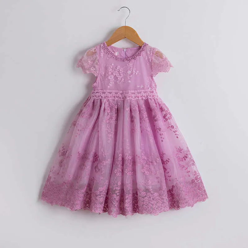 Été dentelle princesse fille robe maille tulle robe de soirée filles fleur broderie robe de mariée enfants tenue décontractée robe infantil Q0716