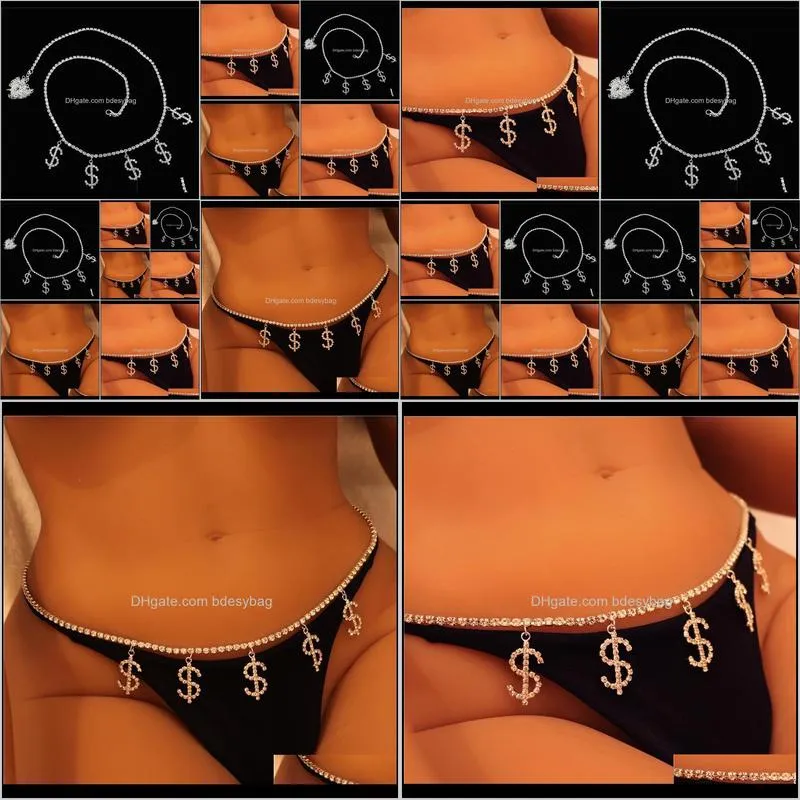 dollar symbol diamond waist woman beach charm bikini belly sexy body chain jewelry