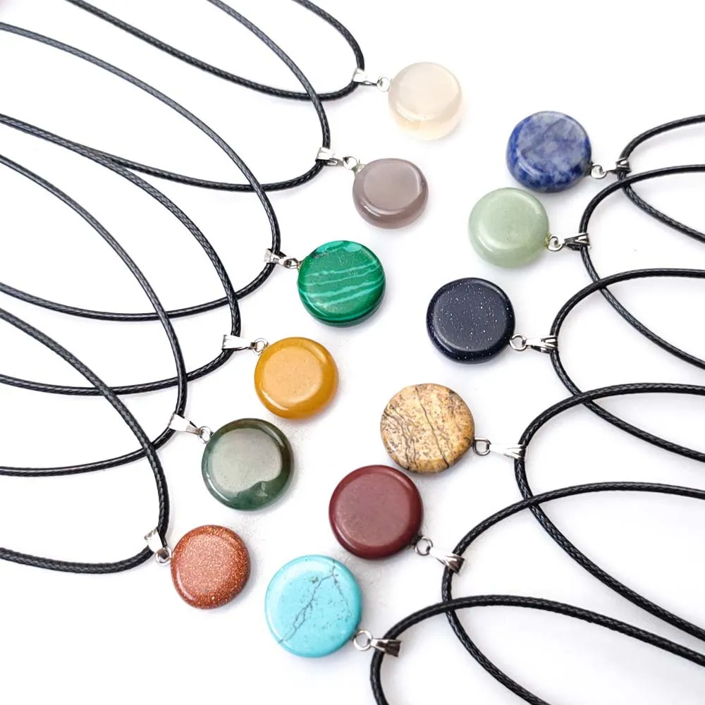 Fashion Silver Plated Round Healing Crystal Necklace Opal Turquoise Natural Stone pink Quartz Chakra Necklaces Jewelry