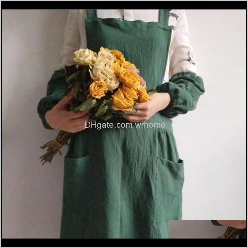 retro pastoral cotton linen aprons for woman bakery coffee floral gardening nail studio restaurant apron kitchen cleaning aprons1