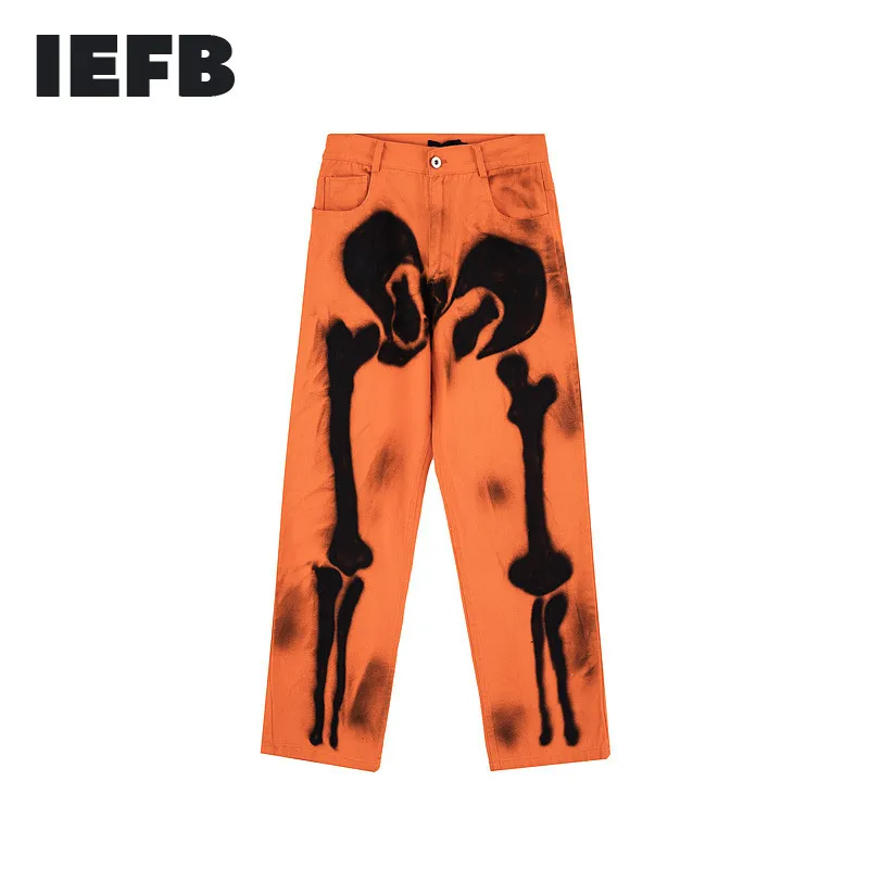 IEFB Men's High Street Hip Hop Fashion Graffiti Printed Daddy Pants Loose Straight Casual Jeans Pants Spring Trend Trousers 210524