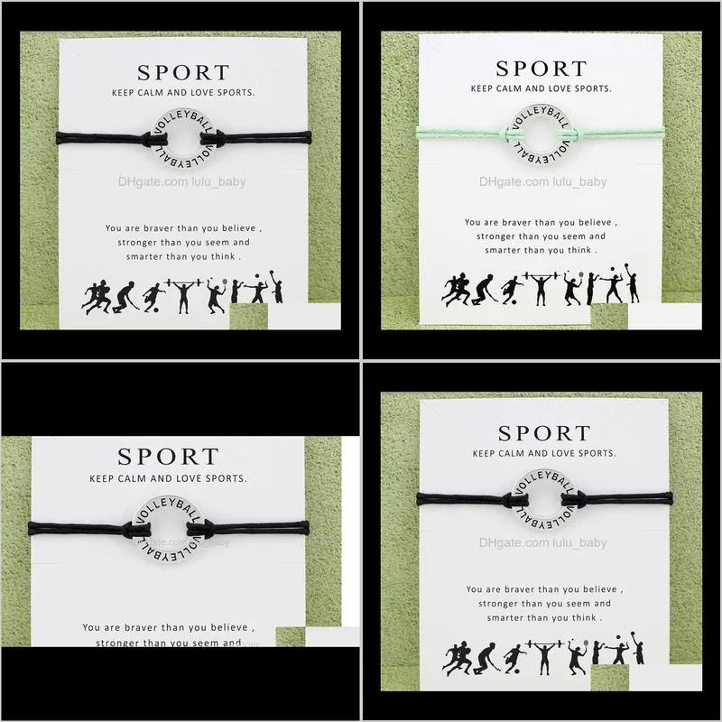 new silver tone circle volleyball charm bracelets & bangles women girls wristband adjustable friendship infinity wish jewelry with card
