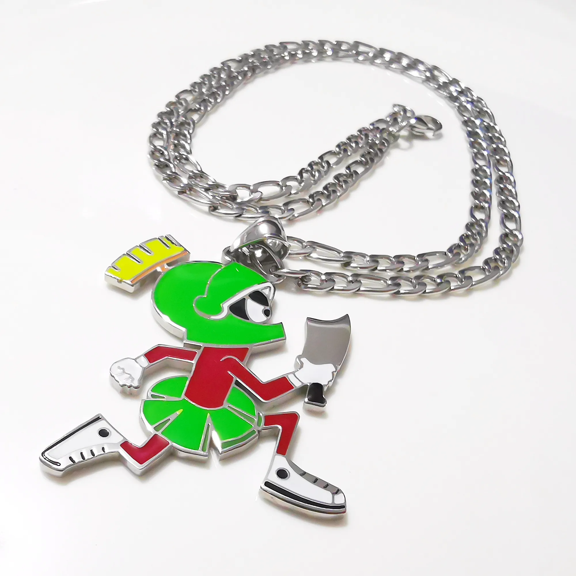 XMAS Gifts Mens Pendant Green Color 2 inch Juggalo Marvin the Martian Stainless steel ICP Hatchetman Necklace Chain