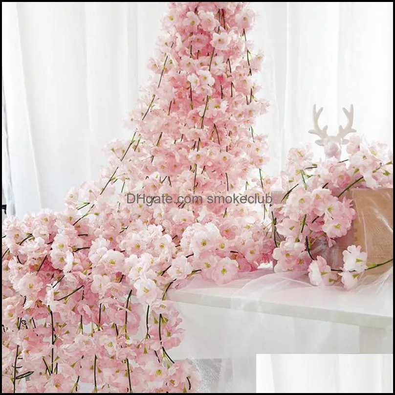 Decorative Flowers & Wreaths Artificial Cherry Blossom Garland Ivy Decoration Fake Silk Flower Vine For Party Home Decor String Of