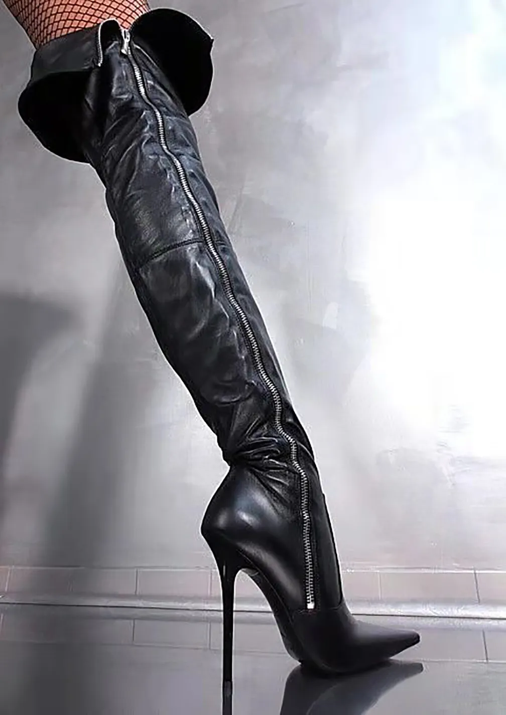 LAIGZEM SUPER Women Over Knee Boots Platform Shiny High Heels Boots Female  Frauen Stiefel Female Shoes Woman Large Size 38 42 45