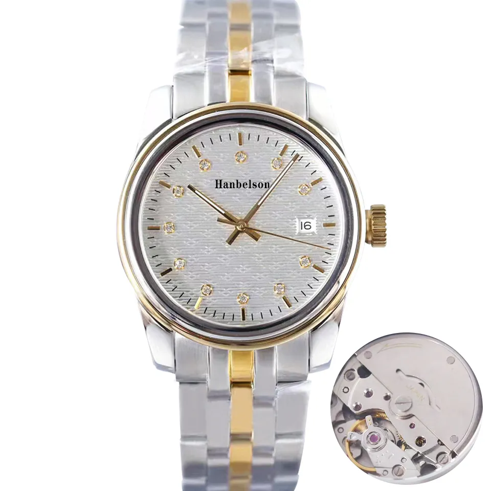 Topp 40mm herrklockor Japan Automatisk rörelse Två ton rostfritt stål diamantial mekaniska armbandsur Montre de luxe