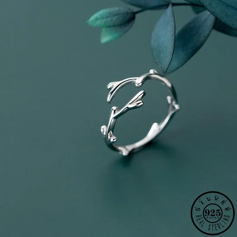 Cluster Rings 925 Sterling Silver Irregular Tree Branch Shape Ring Trendy Adjustable Open Knuckle Finger Jewelry For Women Girls