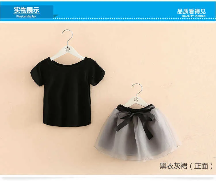  Summer 2-10 Years Teenager Kids Girl Birthday Party Elegant Princess Solid Colour Bow T Shirt+Lace Skirt 2 Piece Dress Sets (6)