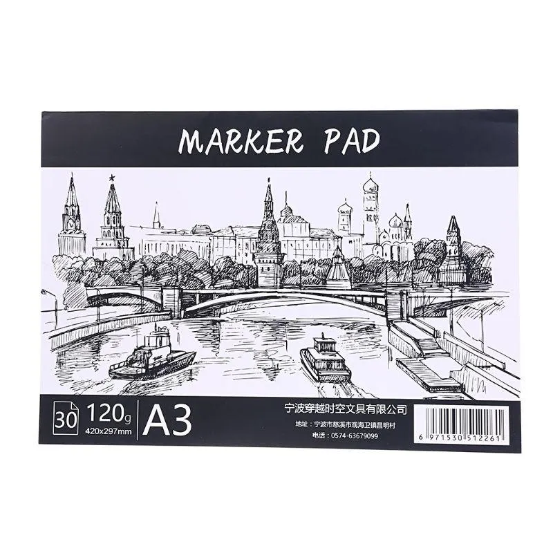 Notatniki A3 / A4 / B5 Rysunek Papier Papier Notebook Szkic Książka Dla Marker Art Paiting Diary Student Gifts 30 Arkusze 090F