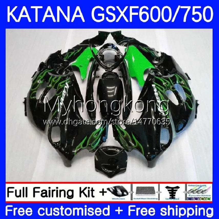 Body Kit voor Suzuki Katana GSXF750 GSXF 600 750 cc GSX600F 03 04 05 06 07 18 NO.54 600CC GSX750F GSXF-750 GSXF600 GROENE VLAMES 750CC 2003 2004 2005 2006 2007 OEM-VALERINGEN