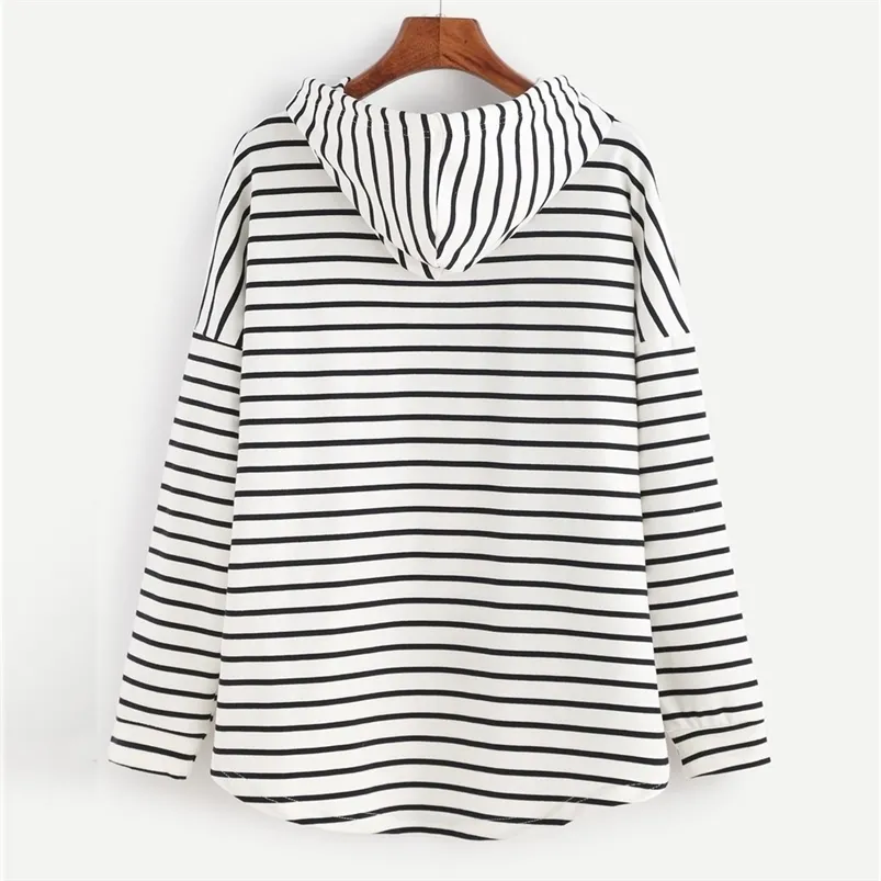 Zogaa mode kvinnor hoodies damer stripe tryckta tröjor avslappnad streetwear lös plus storlek kvinna hooded pullover 210816