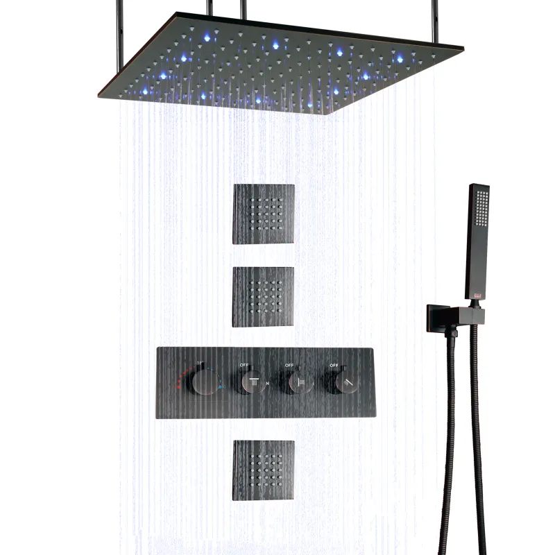 Adjustable 20 Inch LED Shower Head With Hand Shaft And Square