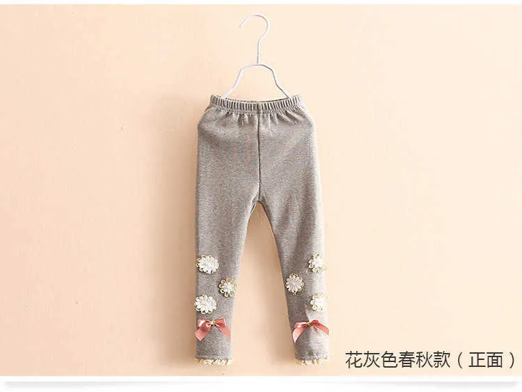  Summer Kids Children Cotton Pink Gray Navy Blue Full Length Capri With Bow Flower Foral Lace Baby Girl Leggings Children (5)